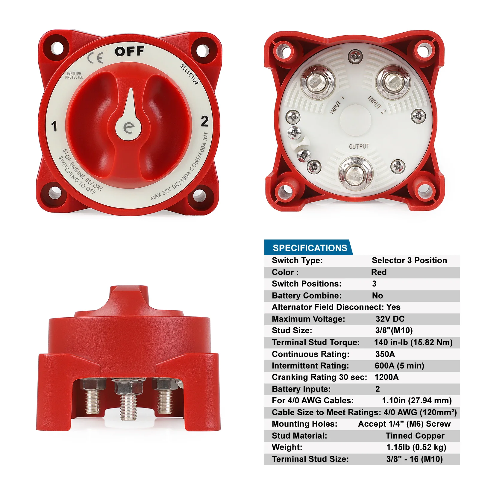 3-позиционный переключатель аккумулятора серии e с изолятором AFD 350 А 32 В