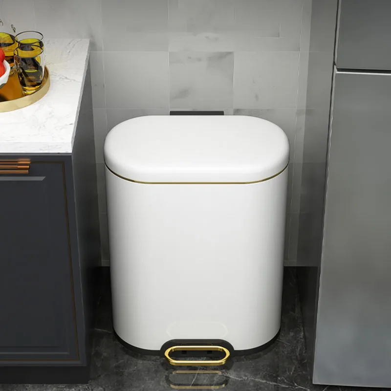 

Bedroom Large Capacity Trash Can Metal Luxury Kitchen Storage Food Disposers Garbage Office Dustbin Lixeira Organization OA50WB
