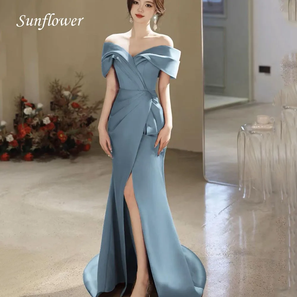 

Sunflower Off the Shoulder Prom Gowns Mermaid Evening Dress Simple Slim Floor-Length Party Dress 2023 Satin High-end Custom