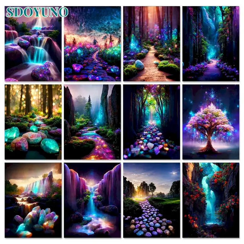 SDOYUNO Acrylic Painting By Numbers Landscape Kit HandPainted Fantasy World Drawing Oil Coloring By Numbers For Home Decoration