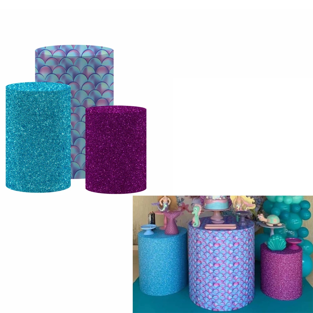 

Underwater World Theme Fish Scale Sequins Cylinder Cover for Birthday Party, Wedding and Baby Shower Party Decoration Props