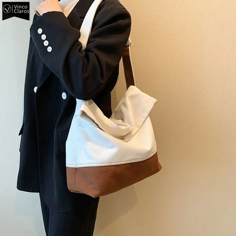 

VC Fashion Panelled Canvas Tote Bag Women Casual Comfortable Versatile Commuting Messenger Bag Shoulder Bags for Women Handbags