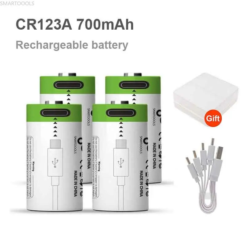 

4-24PCS High-capacity Rechargeable CR123A Batteries 3.7V Li-ion Battery for Laser Pen and LED Flashlight + USB Charging Cable