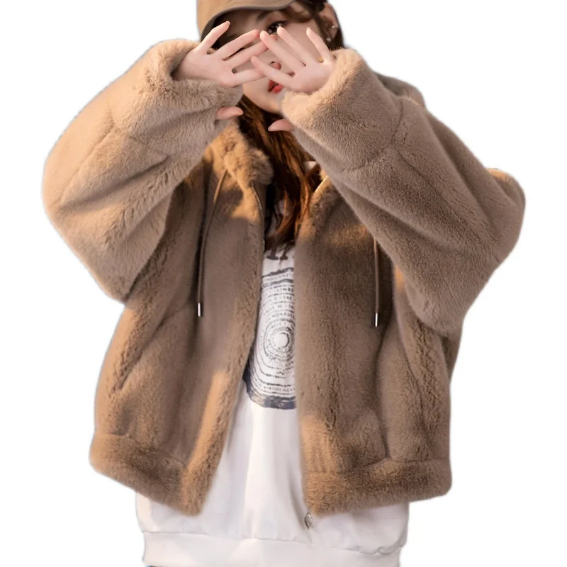 

Fur Coat Women 2022 Faux Rex Rabbit Fur Coat Autumn Winter New Women's Fur All-in-one Fashion Loose Casual Coat Women’s Clothing