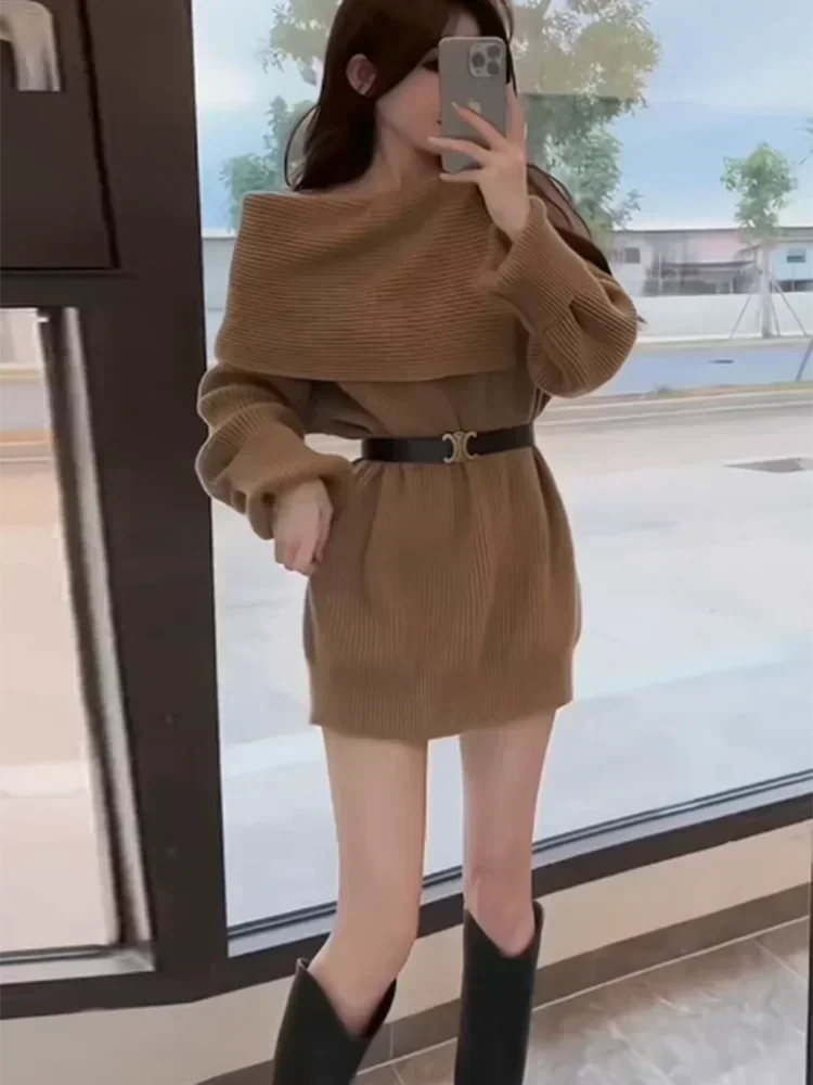 Новое красное хаки черное абрикосовое мини-вязаное платье с открытыми плечами A186