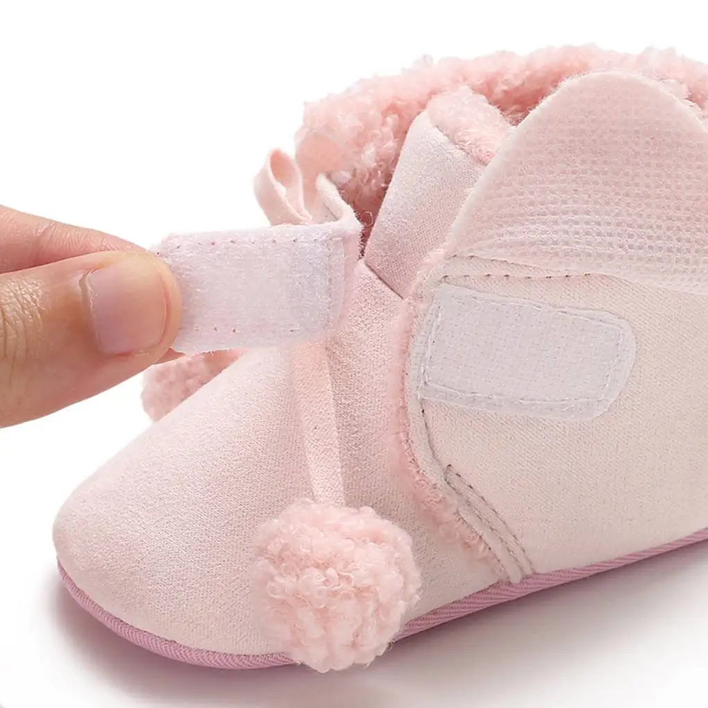 

Baby Boys Girls Pom Pom Booties Non Skid Bottom Sole Infant Toddler Winter Flat Bow Knot Shoes