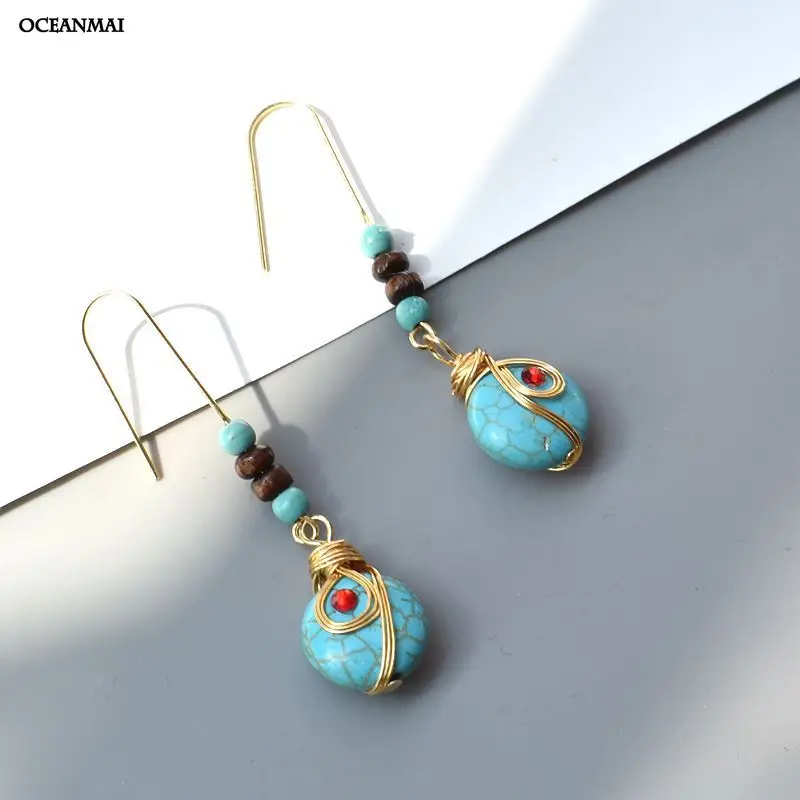 

New Trendy Silver Color Women's Earrings Green Stone Hoop Drop Earrings for Women Bohemia Earrings Engagement Party Jewelry