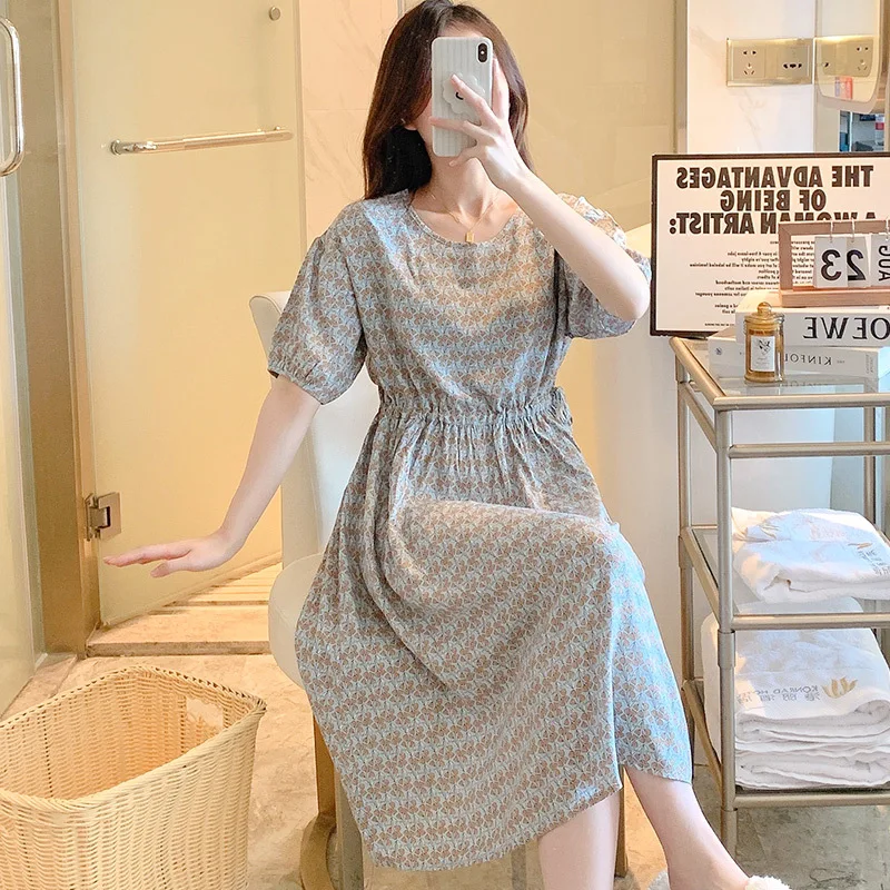 Thin Loose Round Neck Short Sleeve Attractive Women's Nightwear Summer Pajamas Nightgowns Big Size Women's Clothing Sleepwear