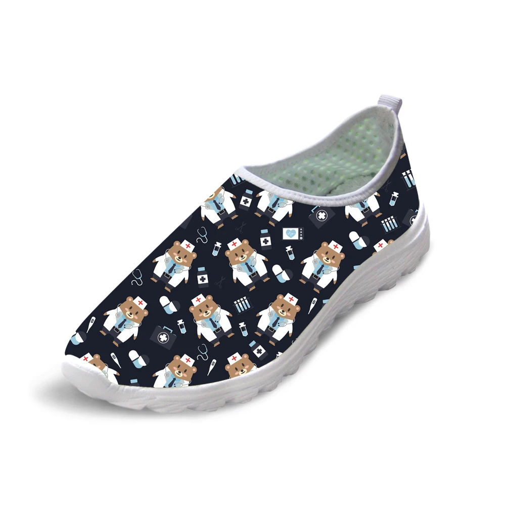 

Lightweight Loafers Women Flats Nursing Shoes Cartoon Nurses Bear Print Mesh Casual shoes Summer Female Footwear Ladies Sneakers