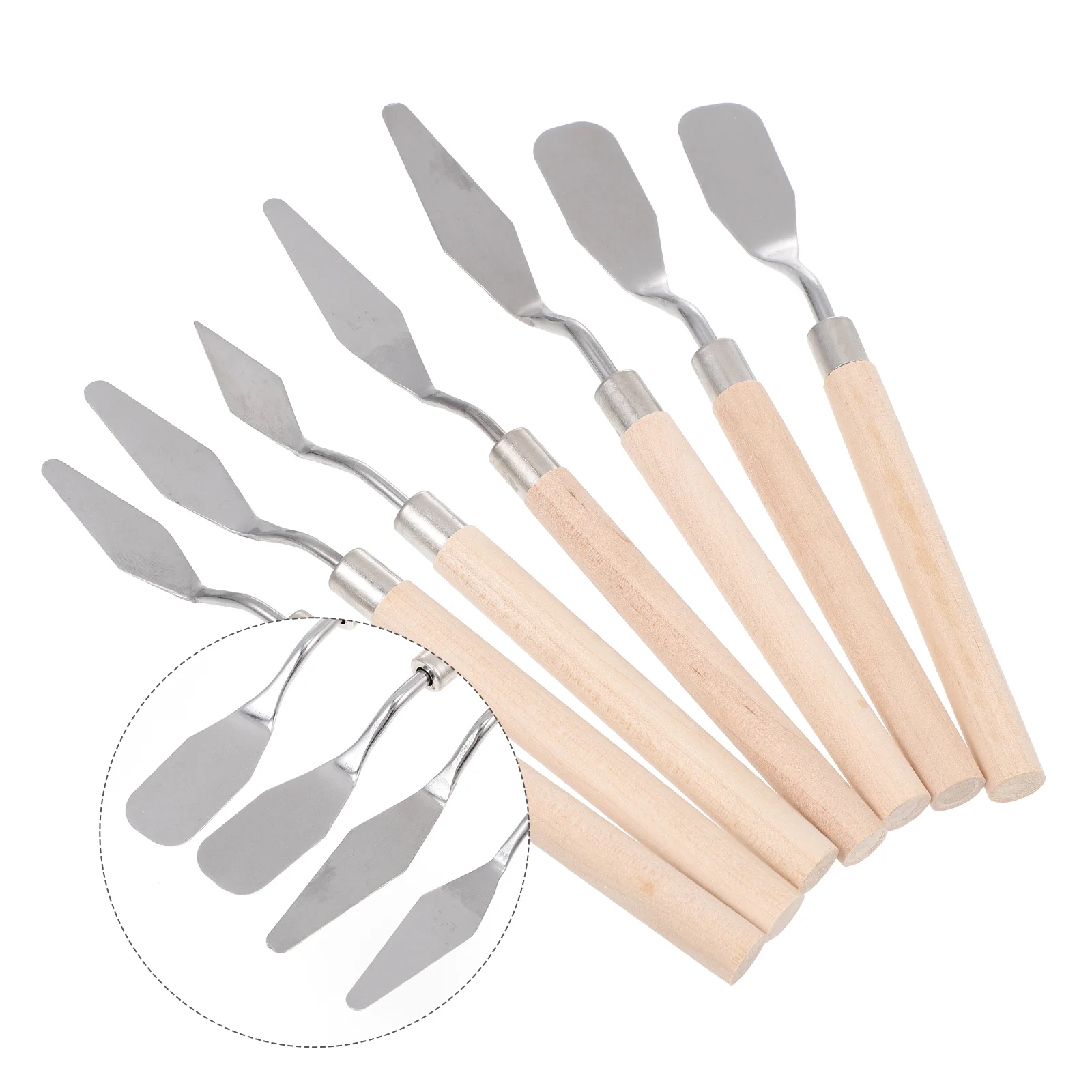 

7Pcs Wooden Handle Oil Painting Spatula Portable Painting Stainless Steel Spatula