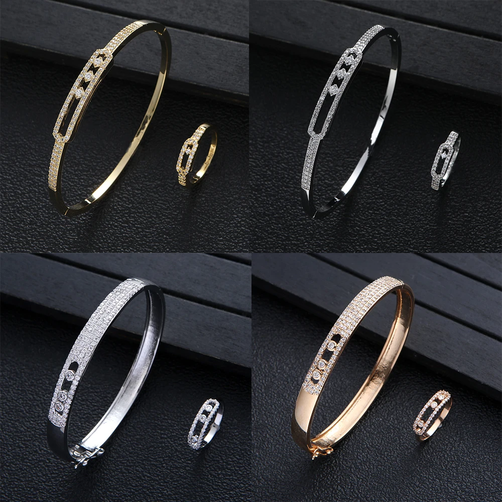 

Elegant Inlaid Shiny zircon Bracelets Ring Gold Colour geometry Charm Bracelet For Women Fashion Jewelry Accessories Party Gifts