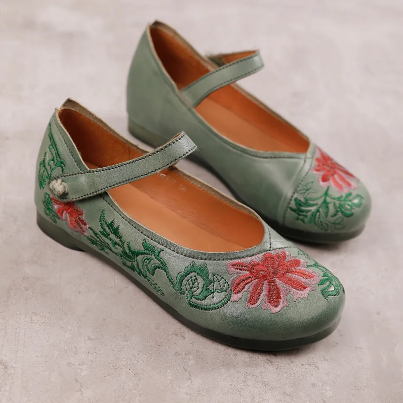 

Careaymade-Genuine leather shoes with soft soles women's spring&summer new hand embroidered retro four seasons single shoes