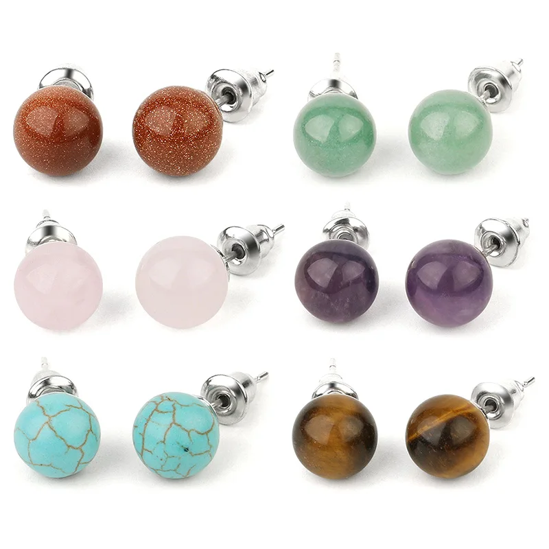 

Natural Stone Crystal Purple Pink Tiger Eye Opal Beads Stud Earrings With Hypoallergenic Ear Pin For Woman Girls Earring Jewelry