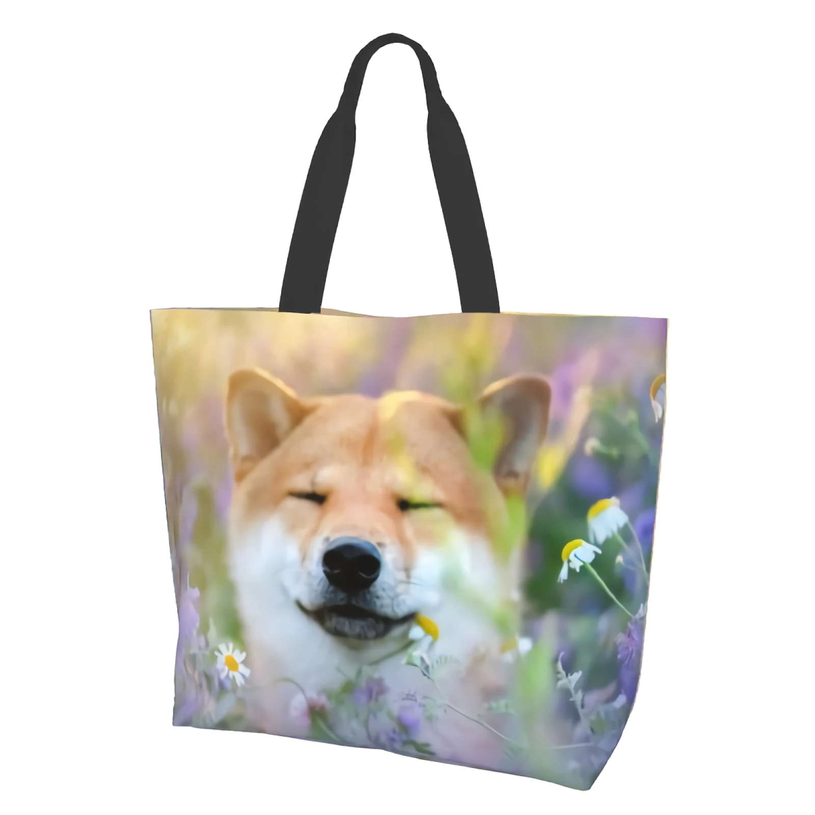 

Smile Puppy Canvas Tote Bag for Women Weekend Kitchen Reusable Grocery Bags Bulk Large Casual Shopping Shoulder Handbag
