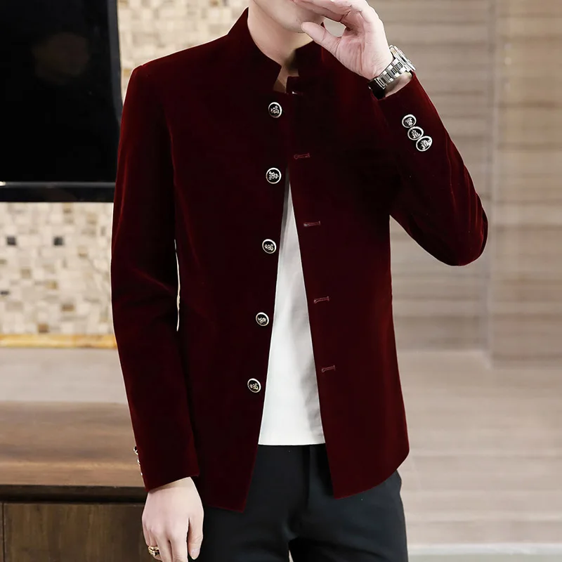 

High-quality Business Slim Thickened Simple Jacket Elegant Gentleman Stand-up Men's Suit High-end Collar Casual Shopping Fashion