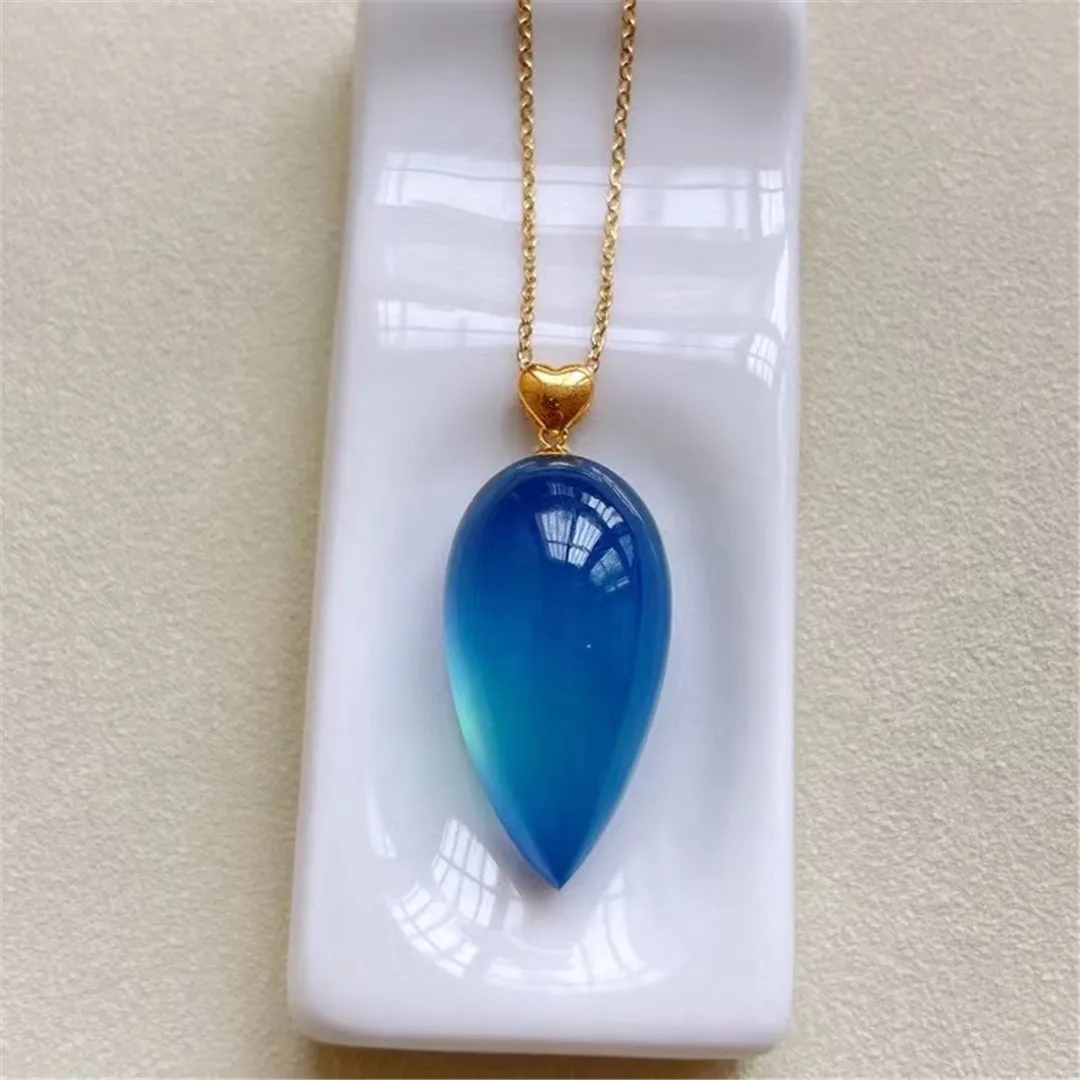 

Цепочка с подвеской из натурального голубого аквамарина для женщин и мужчин, подарочное Ювелирное Украшение с кристаллами, бусины 28 х15х12 мм...