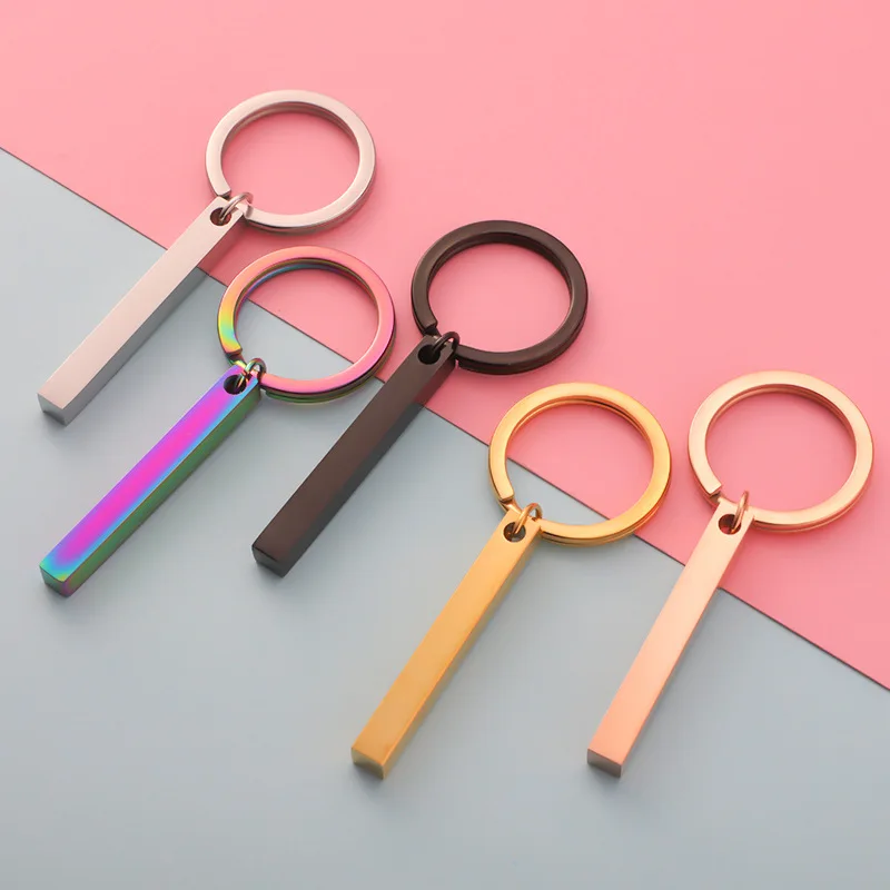 

Wholesale Lots 5 Pcs Jewelry New Simple Fashion Stick Key Chain Mirror Stainless Steel Keychains Women Cuboid Pendants rings