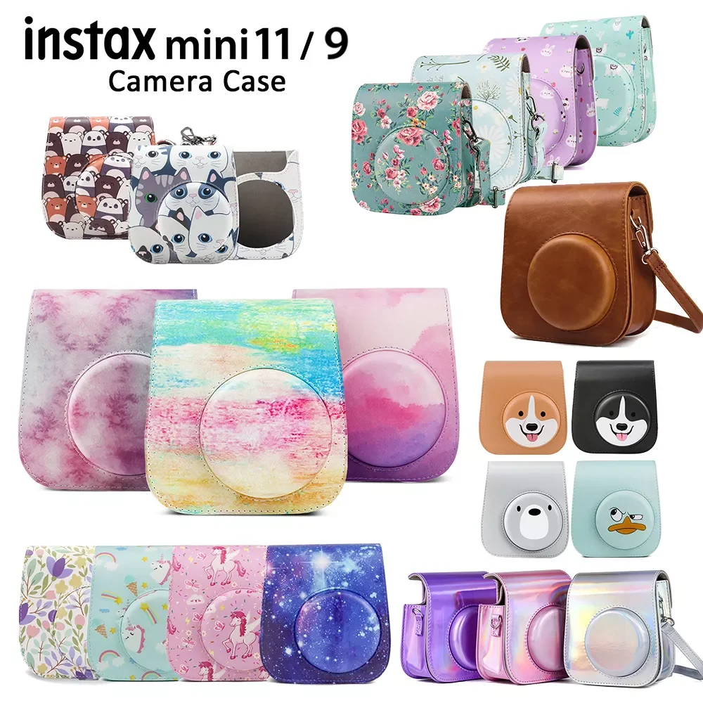 

For Fujifilm Instax Mini 11 Instant Film Camera PU Leather Bag Case Cover Shell with Shoulder Strap Pink/Blue/Purple/Gray/White