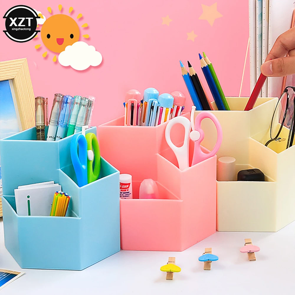 

Pencil Accessories Creative Desktop Organizer Storage Plastic Pen Case Holder Colorful Multi-function School Box Pen Office