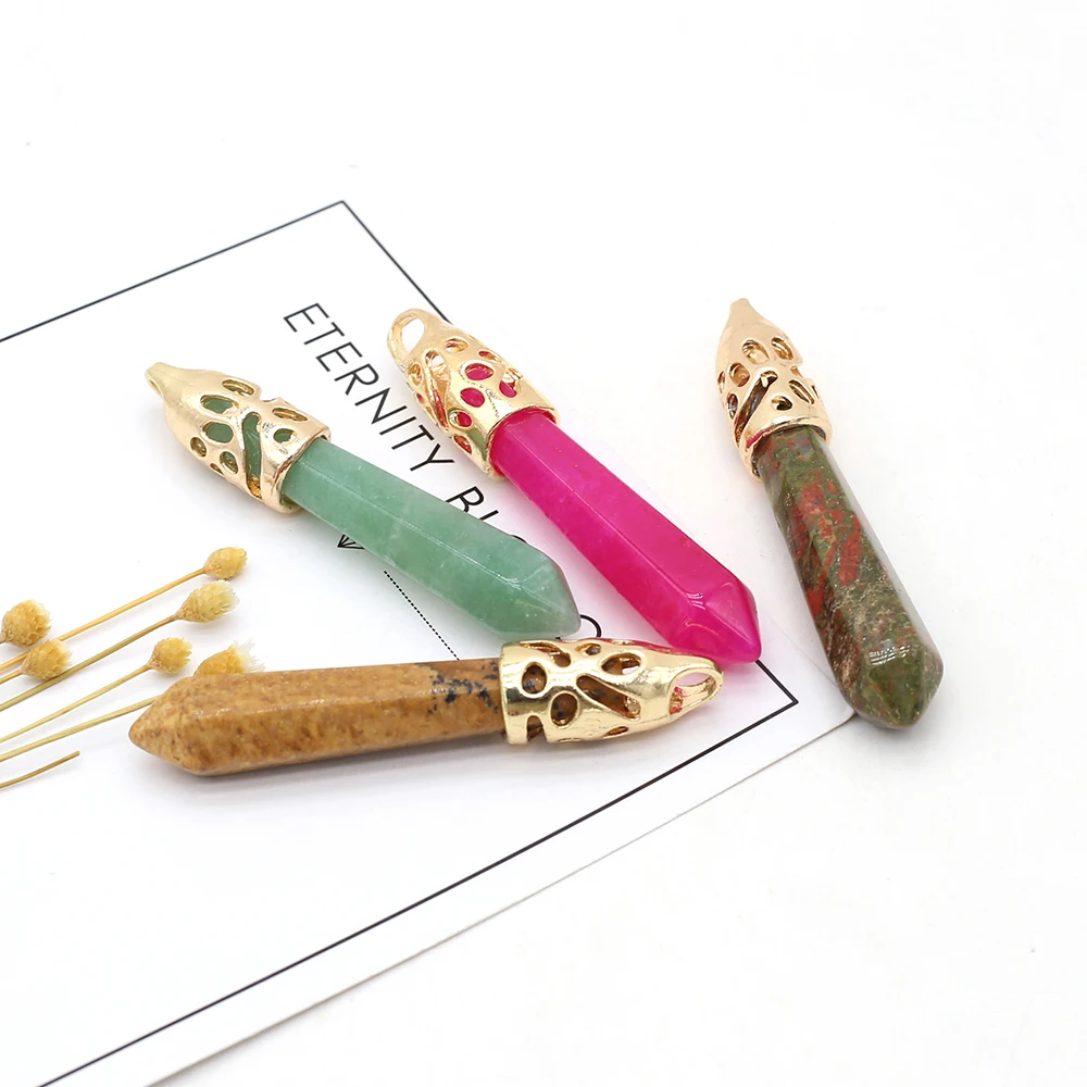 

1pcs Natural Unakite Green Aventurine Rose Red Stone Charm Pendant for Women Jewelry Making Necklace Earring Gifts Size 10x59mm