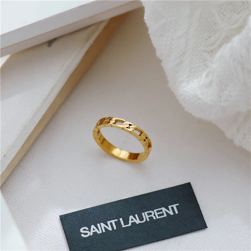

Brazil Retro French Hollow Out Chain Winding Rings Female Fashion Chain Personality Element Titanium Steel Rings Waterproof