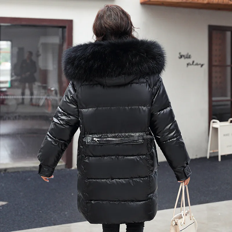 Winter Women Loose Long Jacket Casual Thick Warm Mid Length Hoodie Black Wind Snow Jacket Women Pocket Snow Coat