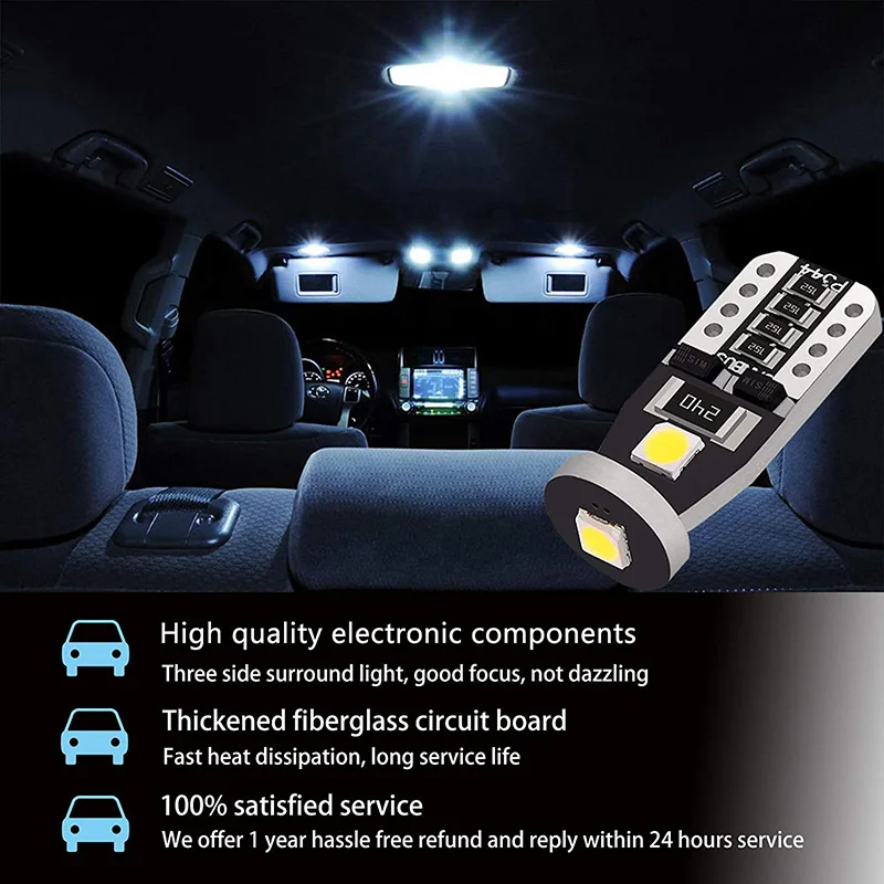 Супер яркие светодиодные лампы T10 W5W Canbus для внутреннего стекла двери автомобиля