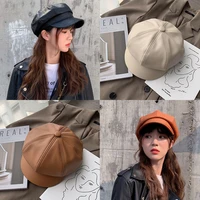 leather beret children cute wild round face british style octagonal cap pumpkin hat berets caps for women casual caps