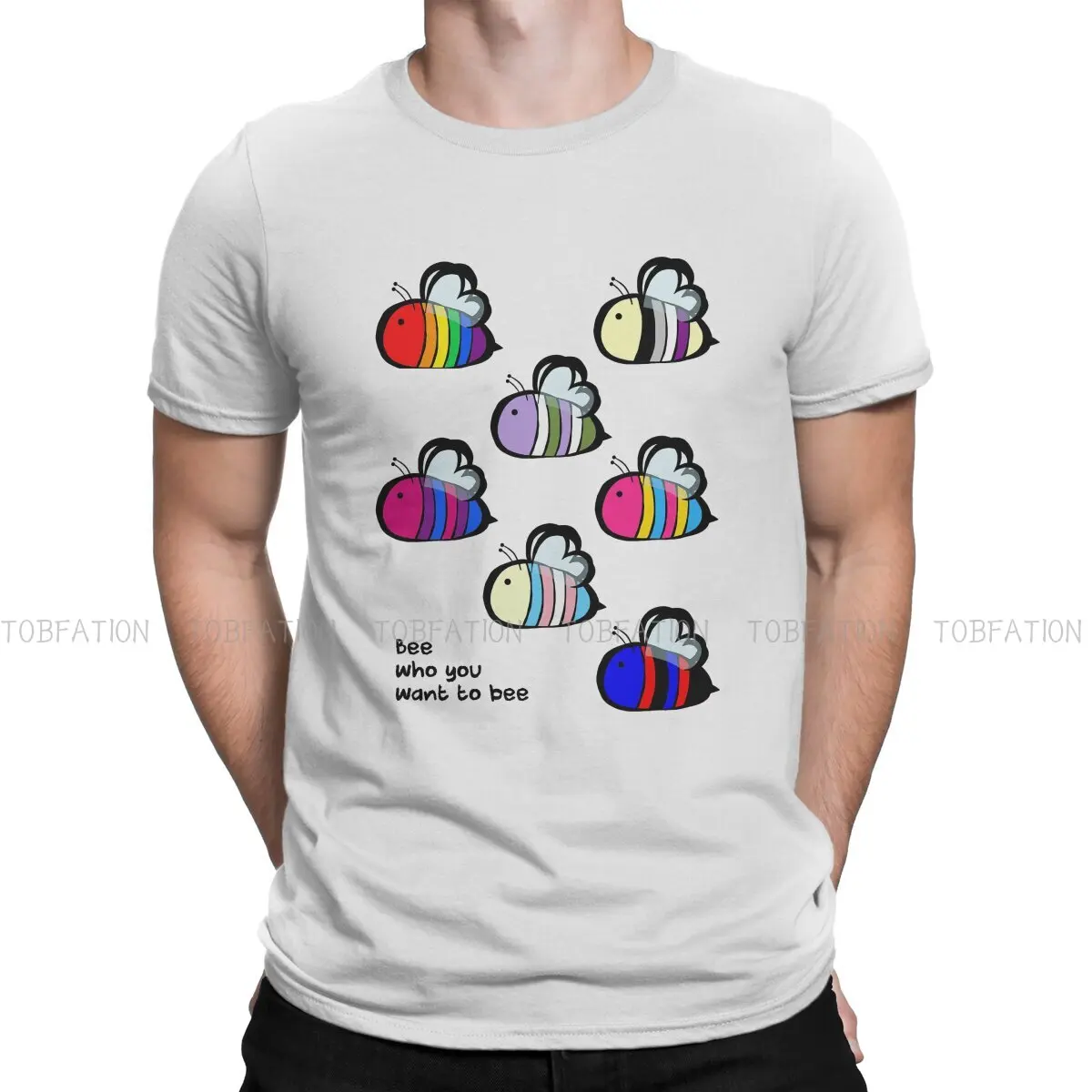 

LGBT Pride Bee Swarm Round Collar TShirt LGBT Rainbow Fabric Classic T Shirt Man's Tops Fashion
