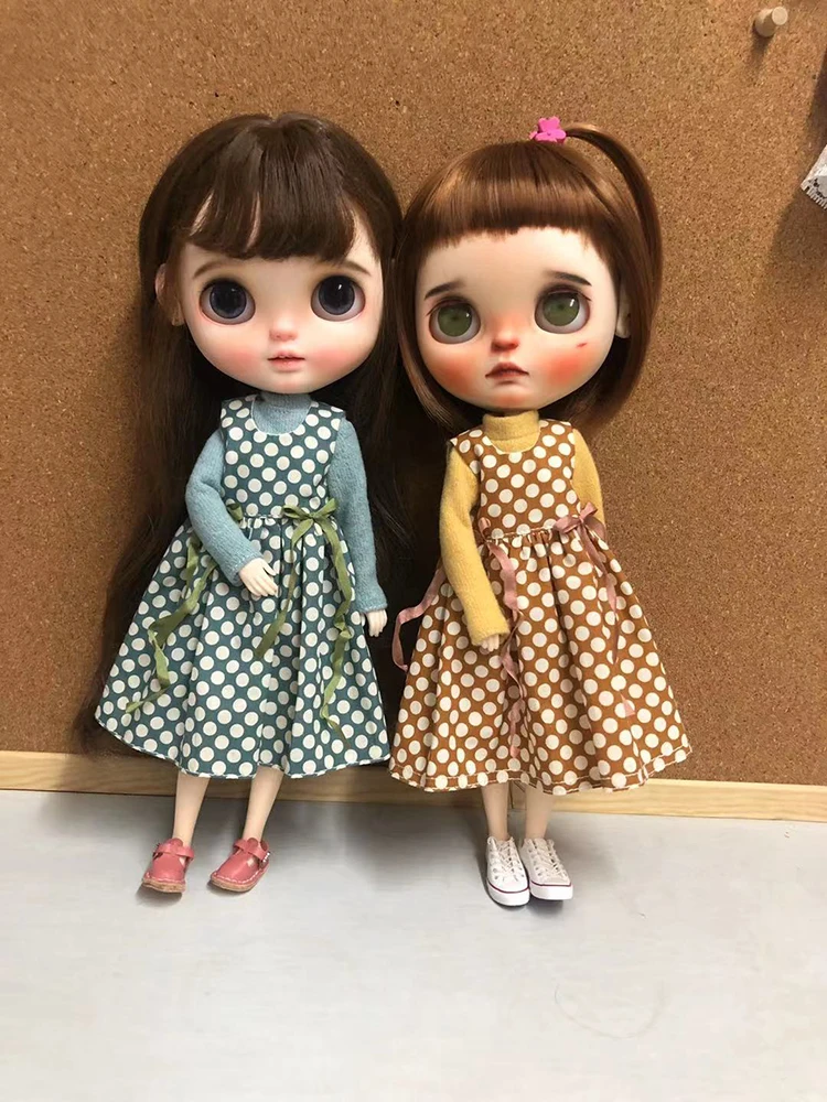 

BJD Doll Clothes Polka dot long skirt sweater underneath Suit For 1/6 30cm Blythe Dolls (Fit for Pullip,Ob24, Licca)