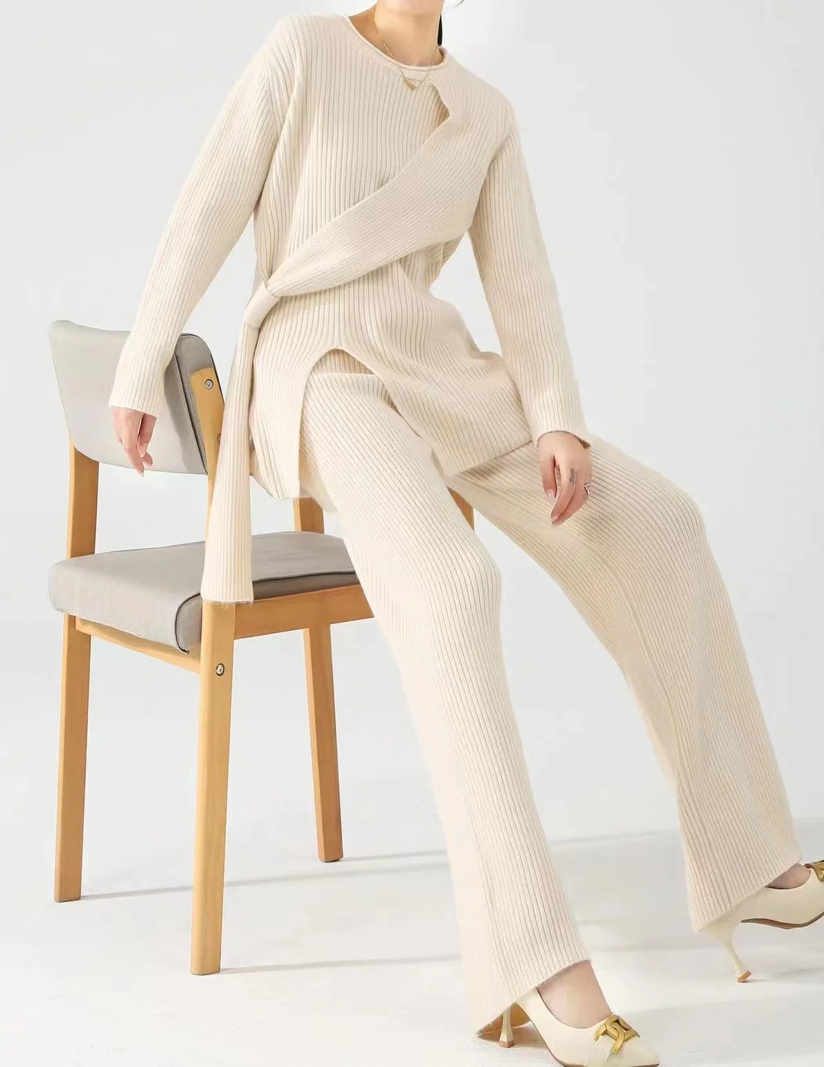 Женский трикотажный комплект из двух предметов повседневный Свободный пуловер и