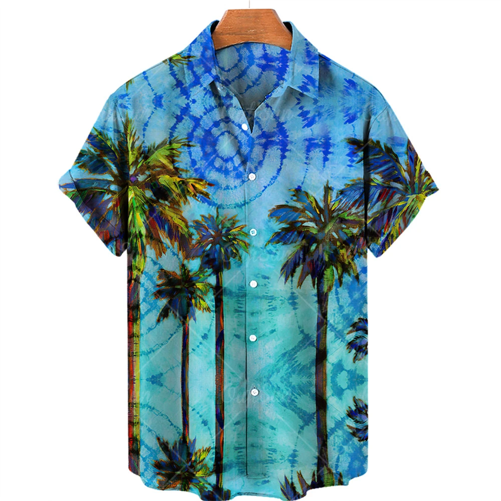 

Men's coconut tree shirt new Hawaii 2022, single button shirt, versatile shirt, printed short-sleeved shirt,