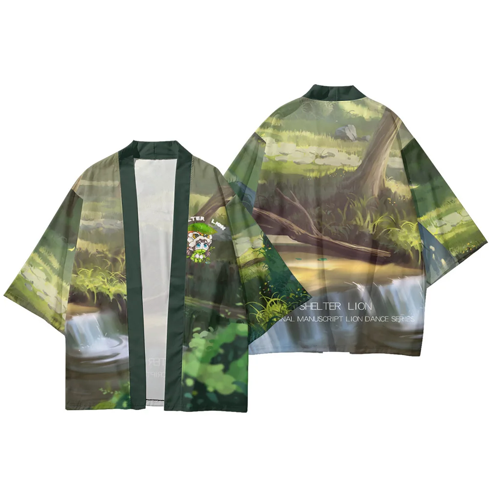 

Кардиган-кимоно для мужчин и женщин, юката с мультипликационным принтом, уличная одежда, традиционная азиатская одежда