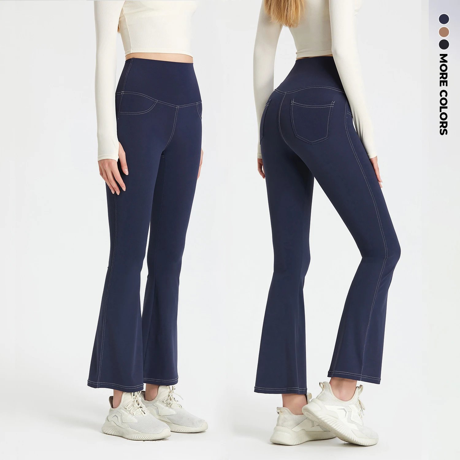 

Women With Logo Fashion Yoga Pants High Waist Elastic Breathable Flare Pants Back Pocket Nylon Casual Pants Daily Pilates Sports