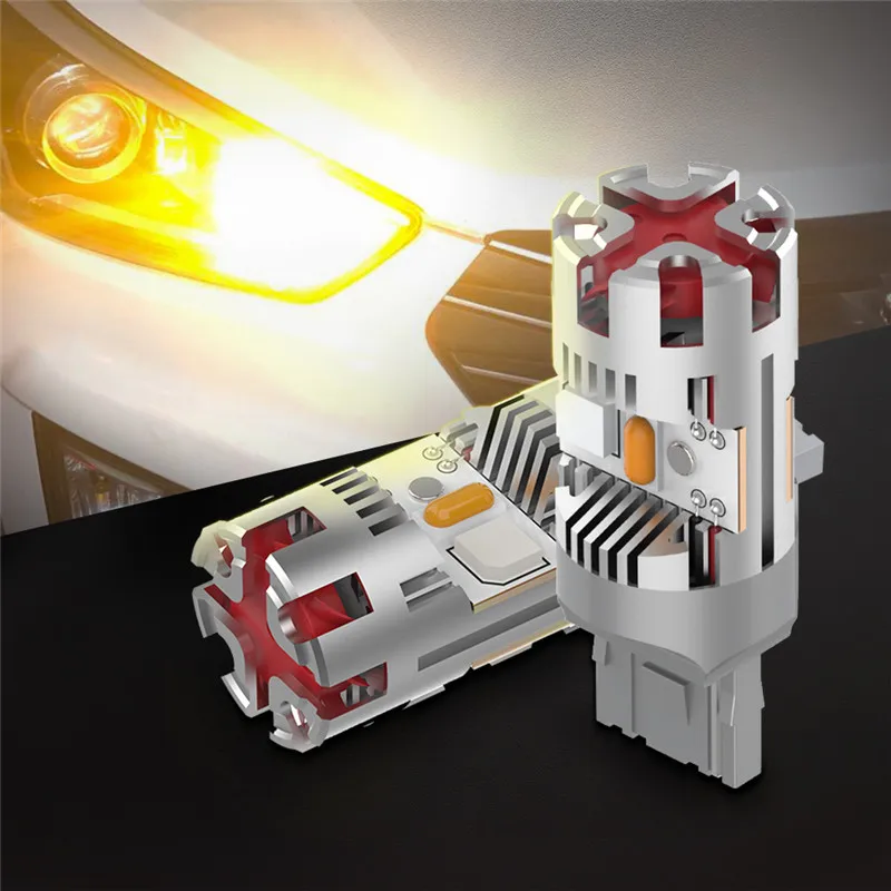 

2pcs No Hyper Flash T20 W21W WY21W 7440 7440NA LED Turn Signal Light Bulbs Canbus Error Free Car Lamp Yelllow