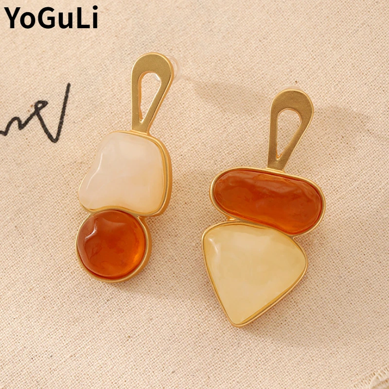 

Fashion Jewelry 925 Silver Needle Resin Earrings 2023 Trend New Popular Style Geometric Asymmetrical Earrings For Women Girl