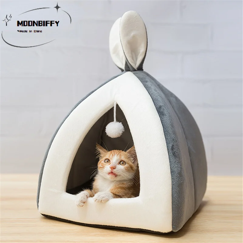 

Палатка для домашних животных, кровать для кошек с кроличьими ушками, утолщенная подстилка для собак, удобное спальное гнездо для кошек