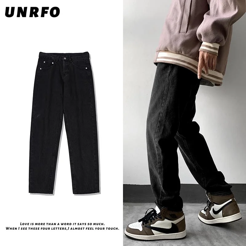 Blue Black Jeans Men Slim Fashion Harajuku Casual Straight Jeans Men Streetwear Hip Hop Denim Pants Mens Trousers M-2XL