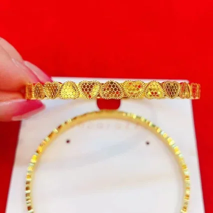 Женский золотистый блестящий браслет Boutique AU999 из чистого золота 24 карата в виде