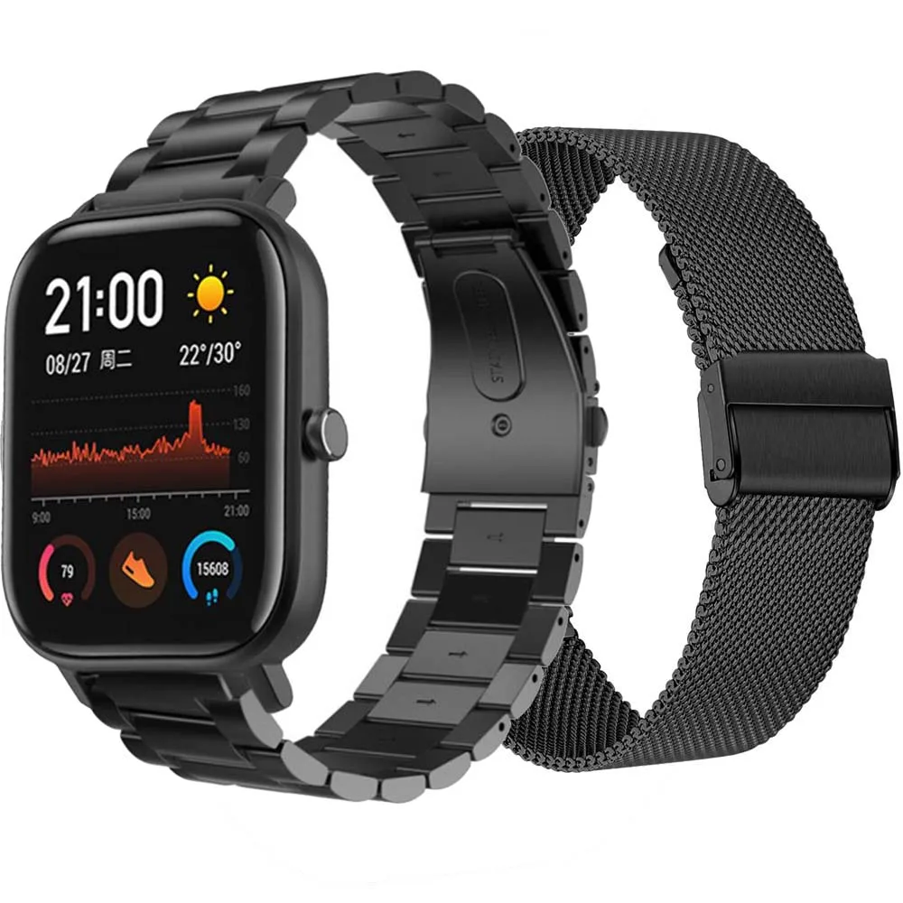 

Ремешок из нержавеющей стали для Xiaomi Huami Amazfit GTS, металлический браслет для Huawei Watch GT2 Pro/Amazfit GTR 42 мм/Bip Lite/GTS 2/mini
