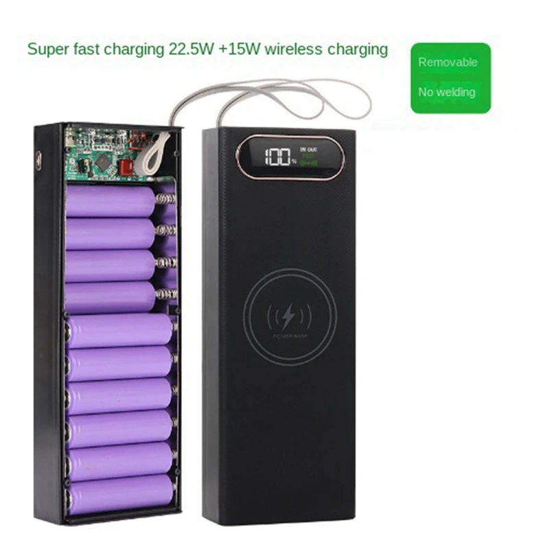 

1 Piece Detachable Mobile Power Supply 20 18650 Batteries 22.5W Fast Charging 15W Wireless Charging Battery Box