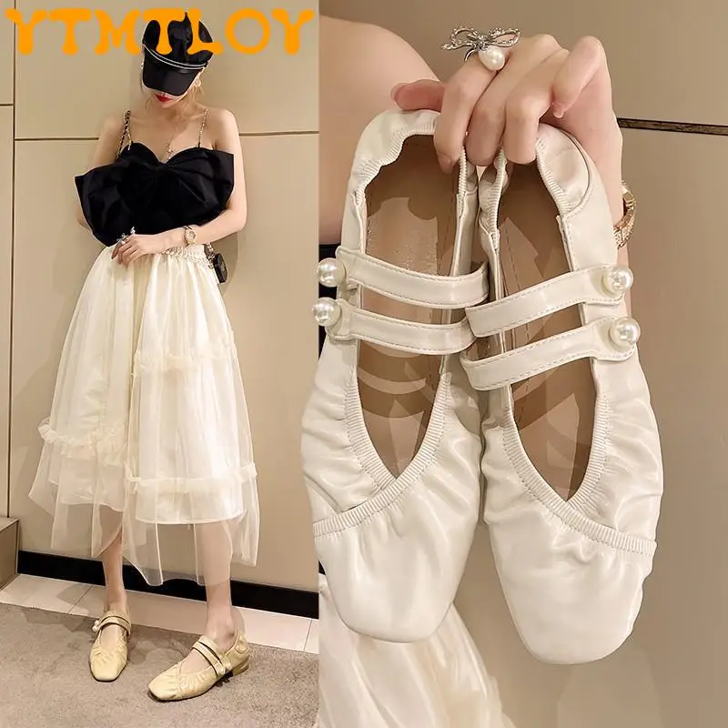 

Mary Jane Single Shoes Women's Summer Soft Bottom Soft Leather Mother Shoes 2022 New Flat Bottom Square Toe Thick Heel Pearl