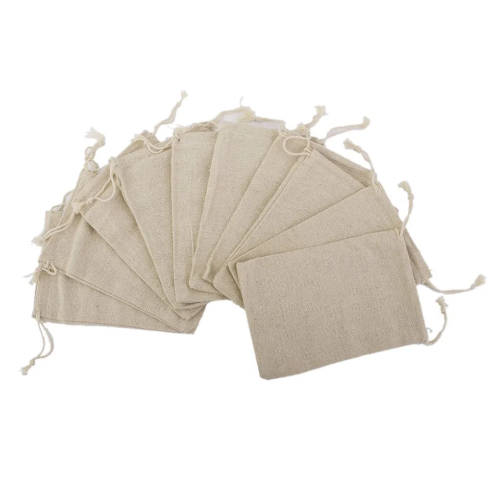 

10PCS Linen Jute Drawstring Gift Bags Sacks Party Favors 10 * 14cm