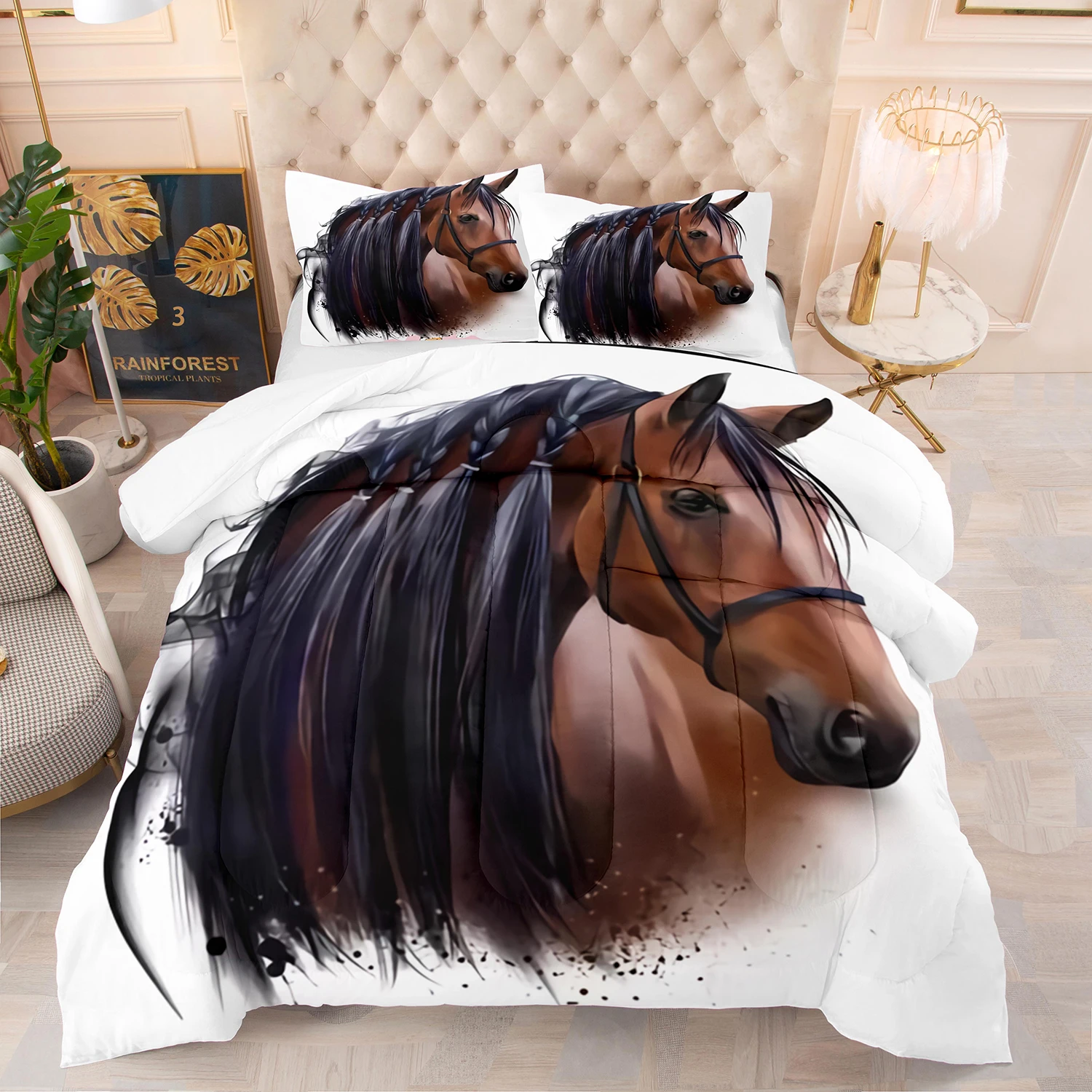 

Sketch Watercolor Art Horse 3d Printed Animals Running Horse Duvet Cover Adult Children for Bedroom Decorations Queen King Size