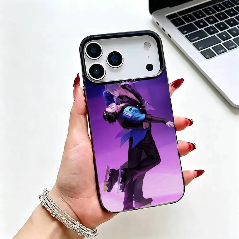 Фото Чехол для телефона «Аниме Юри на льду» для iPhone 17, 16, 15, 14, 13, 12 Plus, Pro Max, с цветным серебряным покрытием внутри. №2