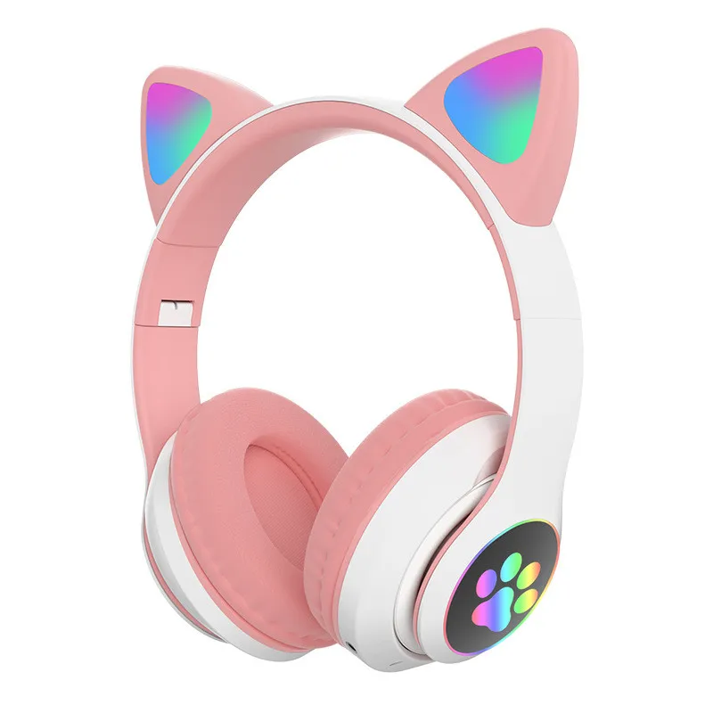 Flashing LED Cute Cat Ears Headphones Bluetooth Wireless Headset with Mic TF FM Kid Girl Stereo Music Earbud Kitten Earphon Gift images - 6