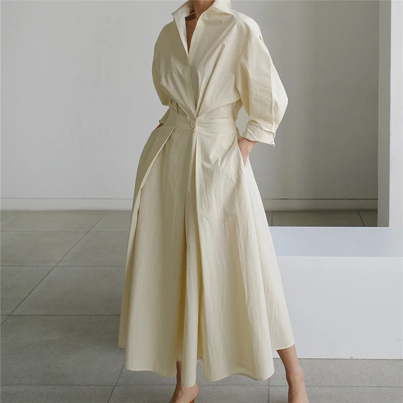 

Csm2022 spring new loose dress women's Korean version very simple wind medium long slim shirt skirt