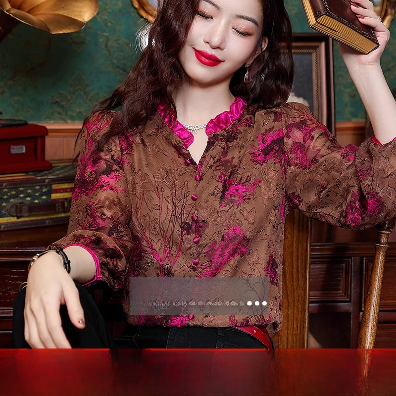 Рубашки с воротником лотоса женские рубашки длинным рукавом весенне-осенние