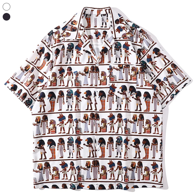 

2022 New Summer Men's shirt Hawaiian Casual Camisa Egyptian Tomb Paintings Fashion Printed Beach Holiday Short-Sleeve Blouses