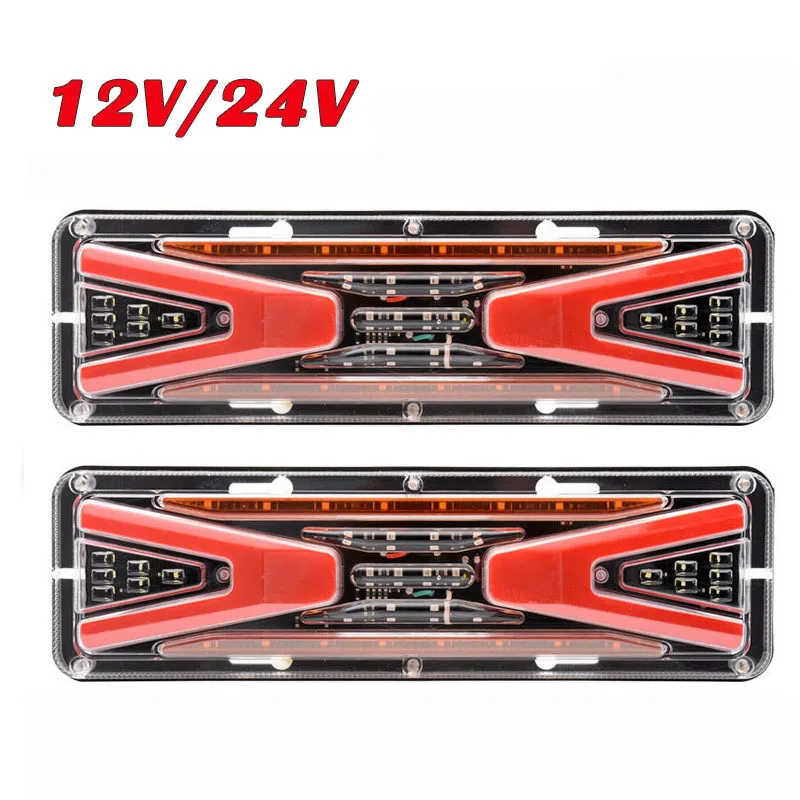 

12V/24V LED 2pcs Truck Tail Lights Sequential Turn Signal Trailer Running Lights Campers Caravan Brake Light Lorry Van Back Lamp